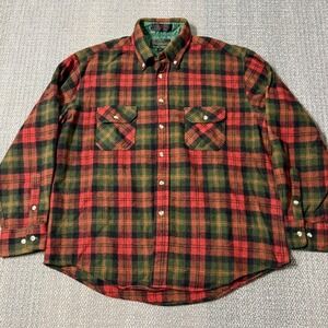 Vintage Mountain Tek‎ Australian Wool Plaid Flannel Shirt XL Red/Green Outdoors